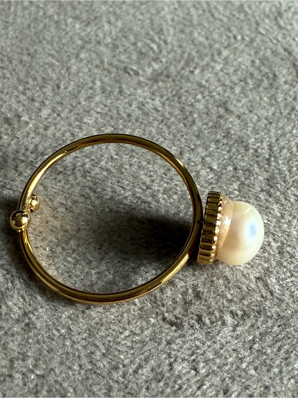 Gold Pearl Accent Adjustable Ring - White Pearl - Picture 2 of 6